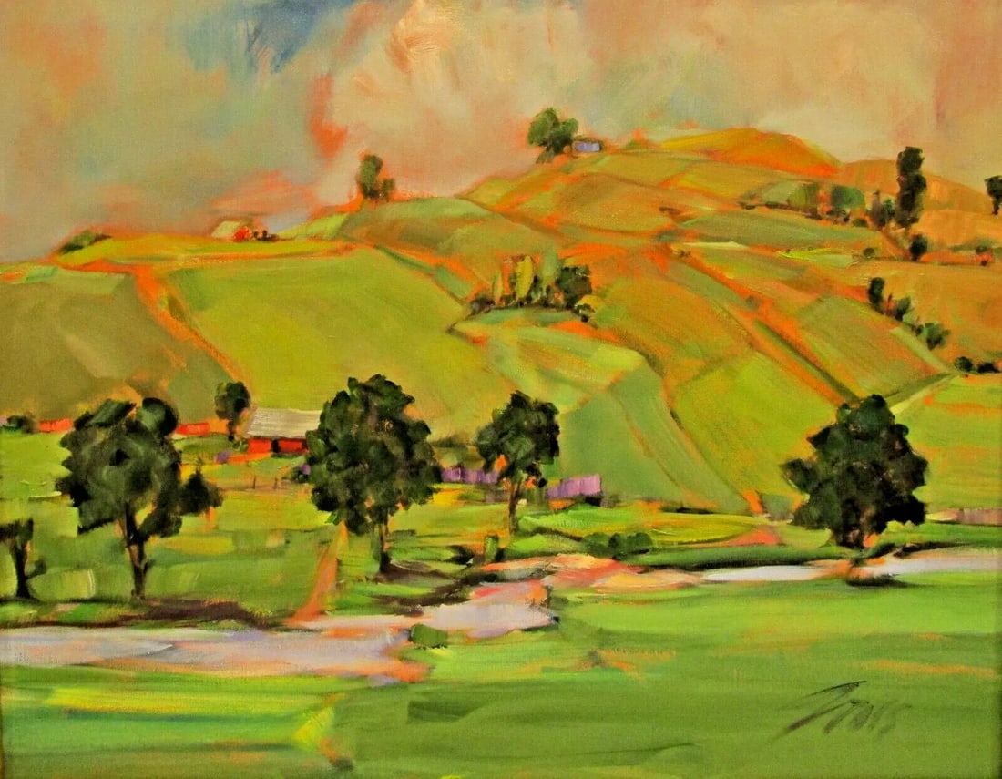 Original David Gross Signed and Framed Landscape Painting Titled "Green Country" - 2