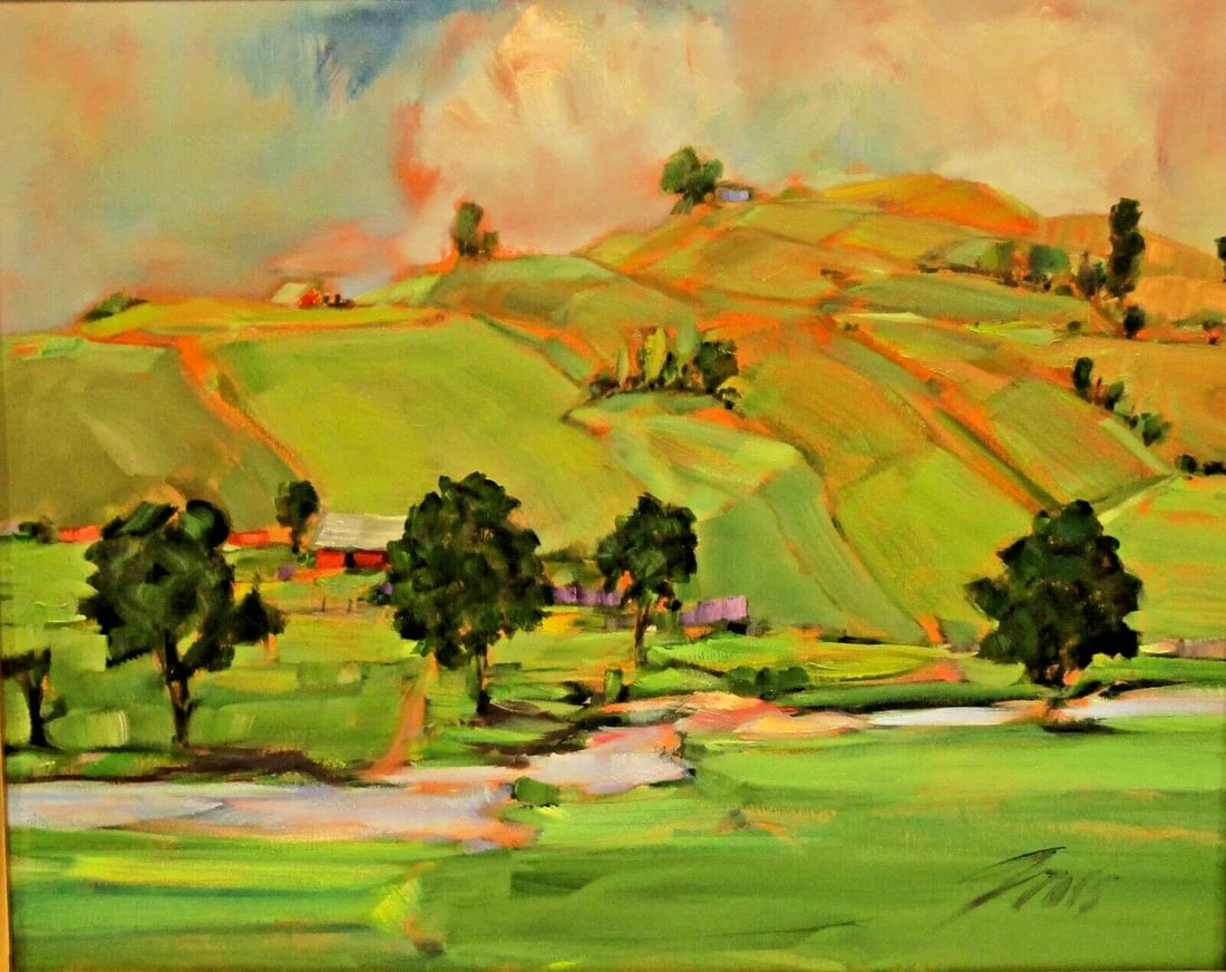 Original David Gross Signed and Framed Landscape Painting Titled "Green Country" - 3