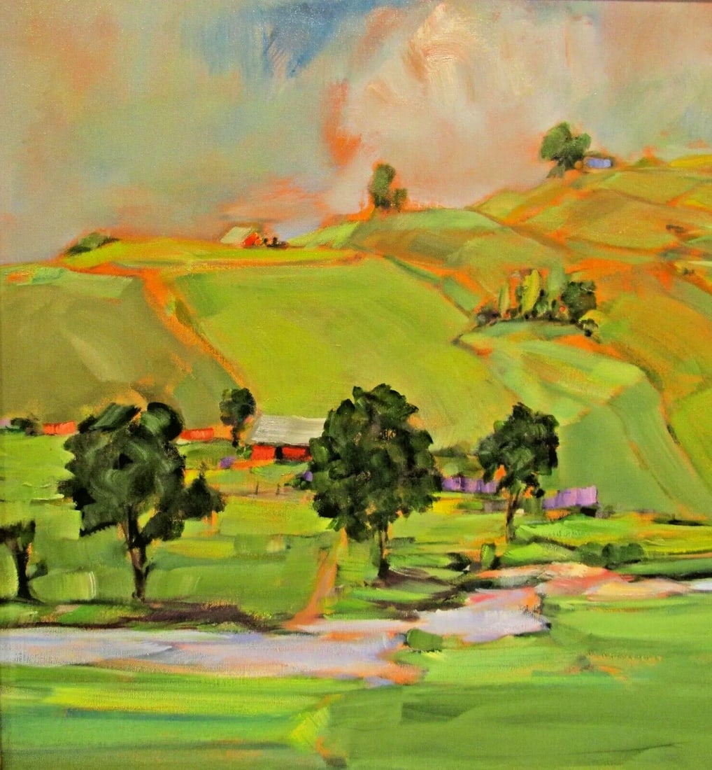 Original David Gross Signed and Framed Landscape Painting Titled "Green Country" - 4