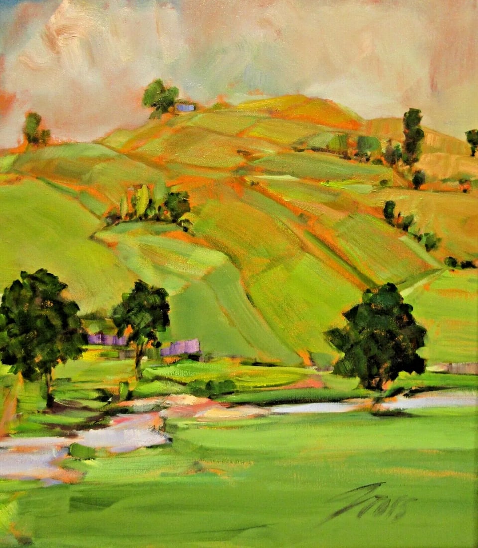 Original David Gross Signed and Framed Landscape Painting Titled "Green Country" - 5