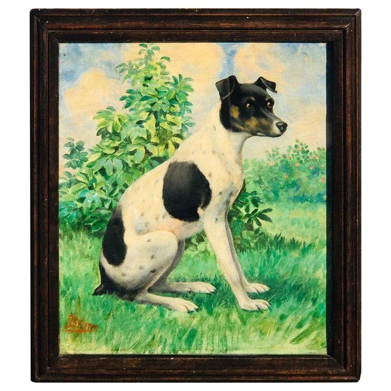 Late 19th Century Victorian Portrait of a Seated Jack Russell in Landscape, Signed Bruns - 10