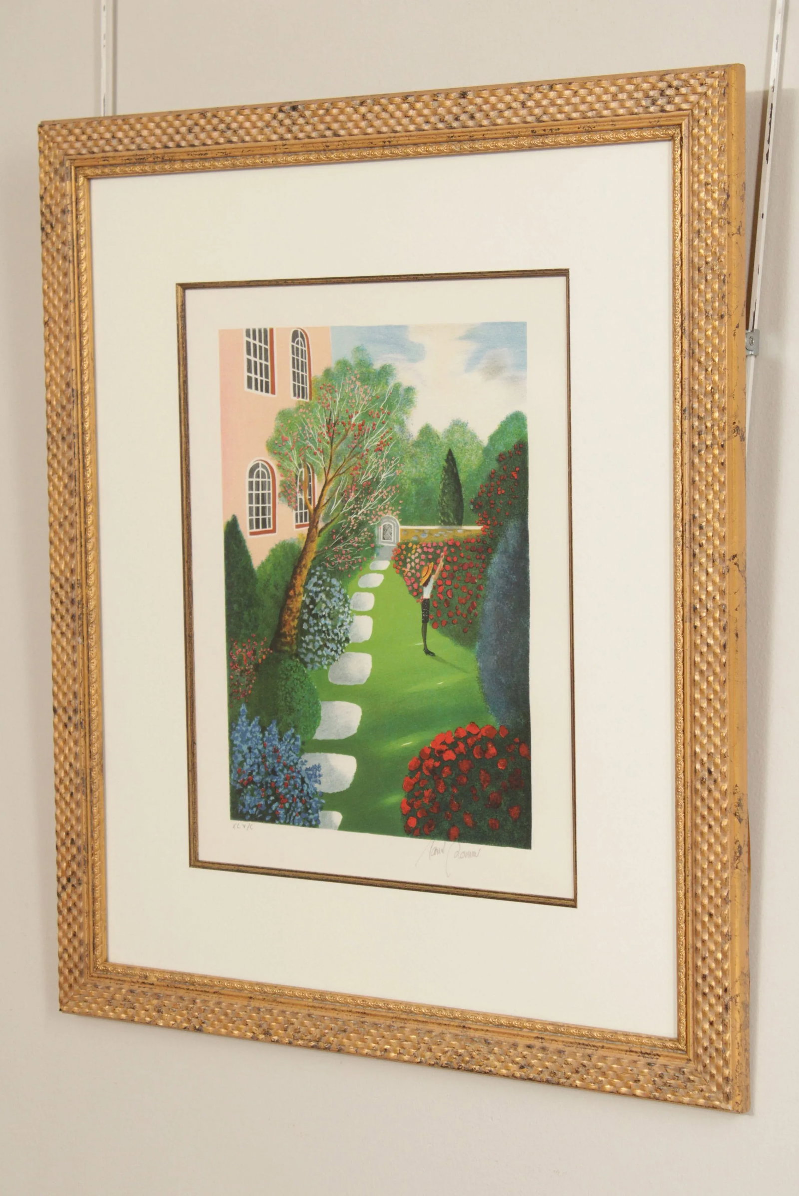 1990s Daniel Bonnec Woman in Garden Framed Print - 2