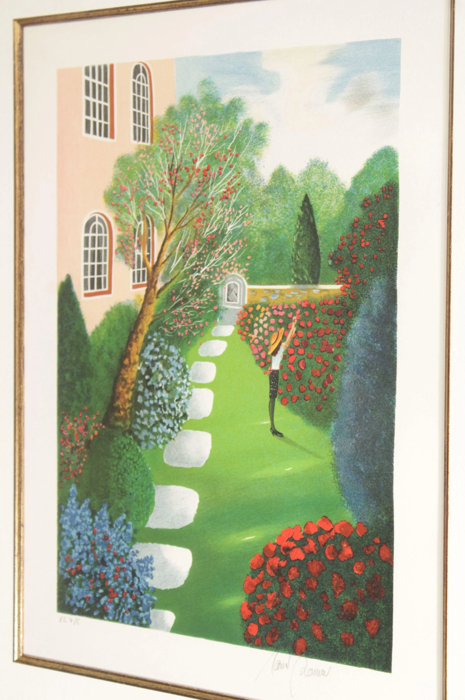 1990s Daniel Bonnec Woman in Garden Framed Print - 5