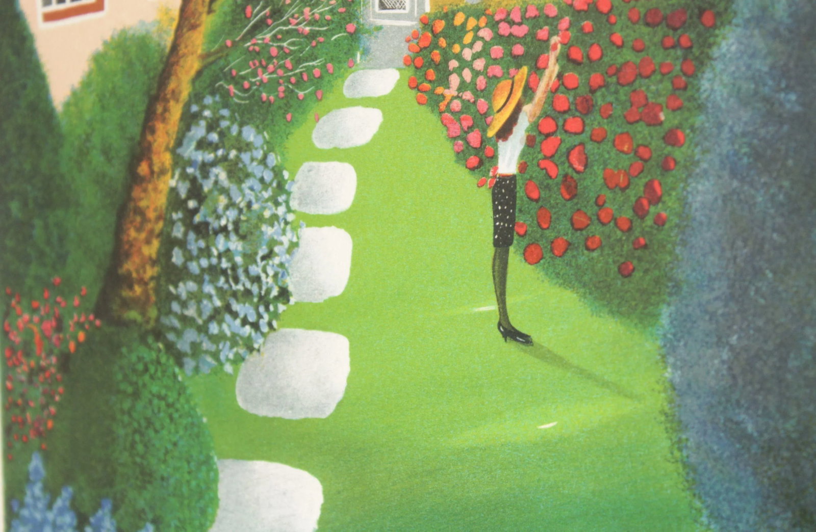 1990s Daniel Bonnec Woman in Garden Framed Print - 8