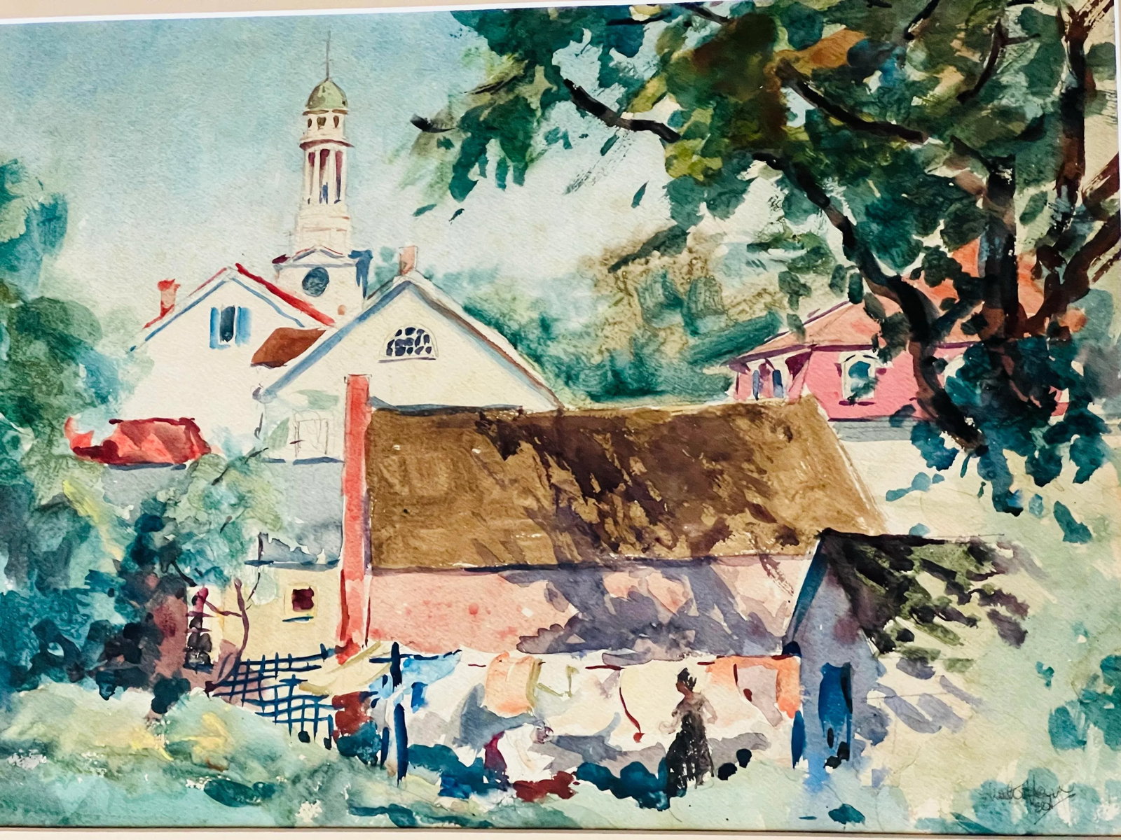 Vintage Village Scene Signed Walter Hayes - 4