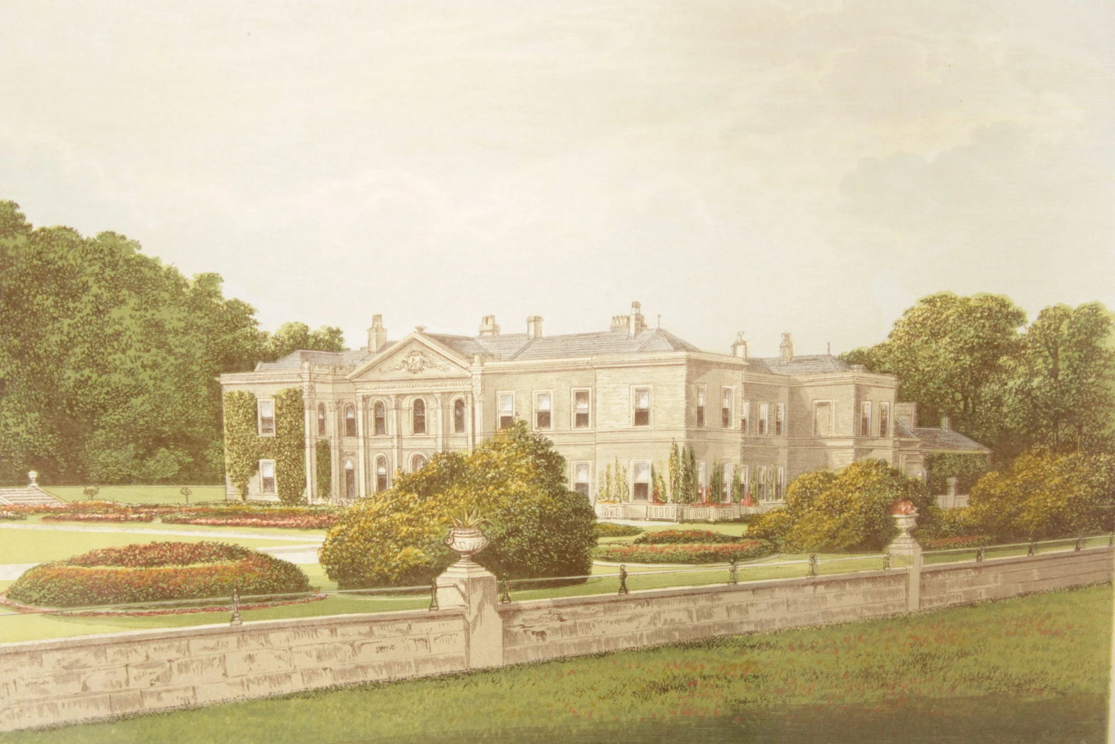 English Estate 'Studley Royal House' Illustration Print, Custom Framed - 6