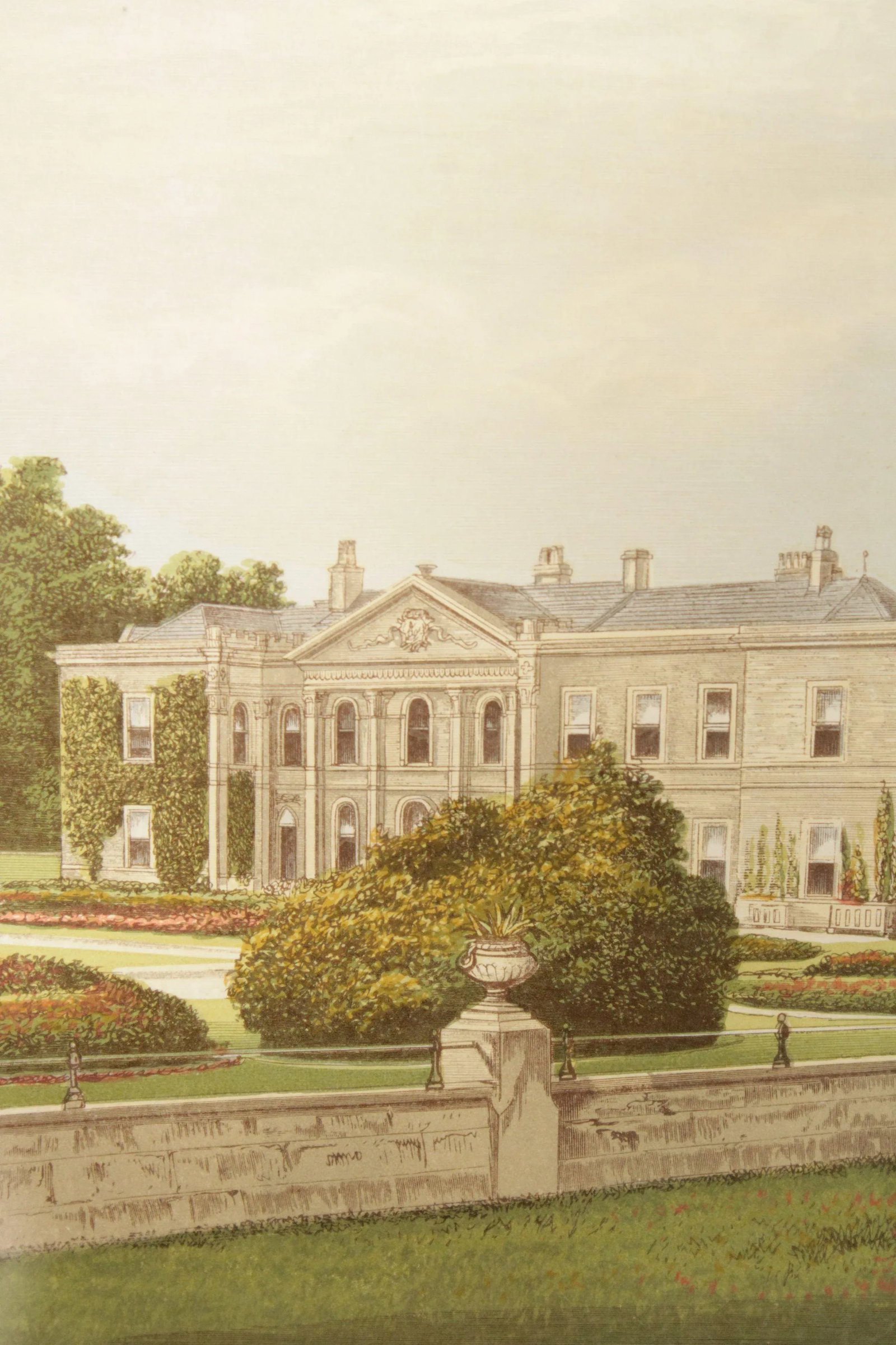 English Estate 'Studley Royal House' Illustration Print, Custom Framed - 7