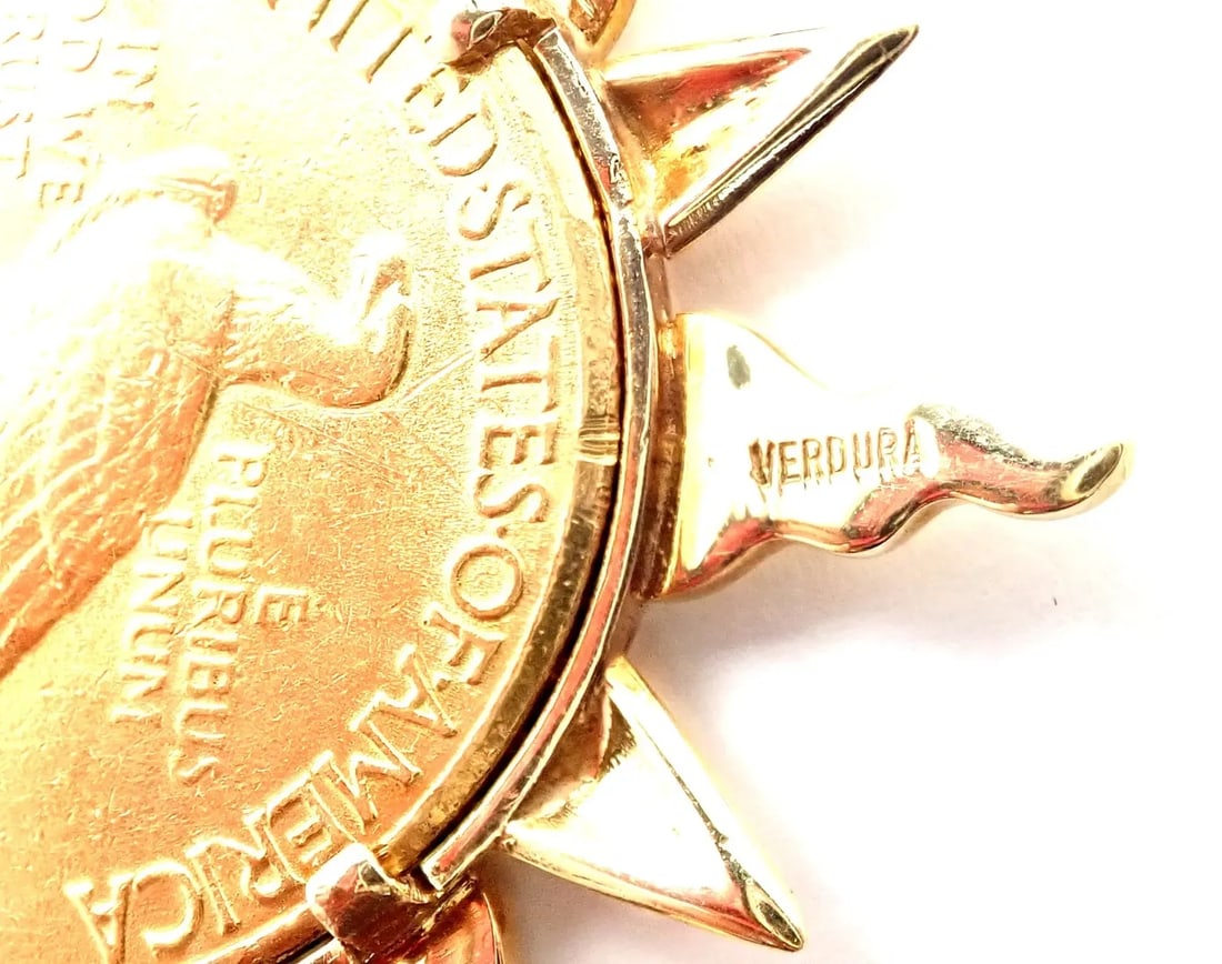 Verdura 18k Yellow Gold 22k Yellow Gold $10 US Coin Pin Brooch - 3