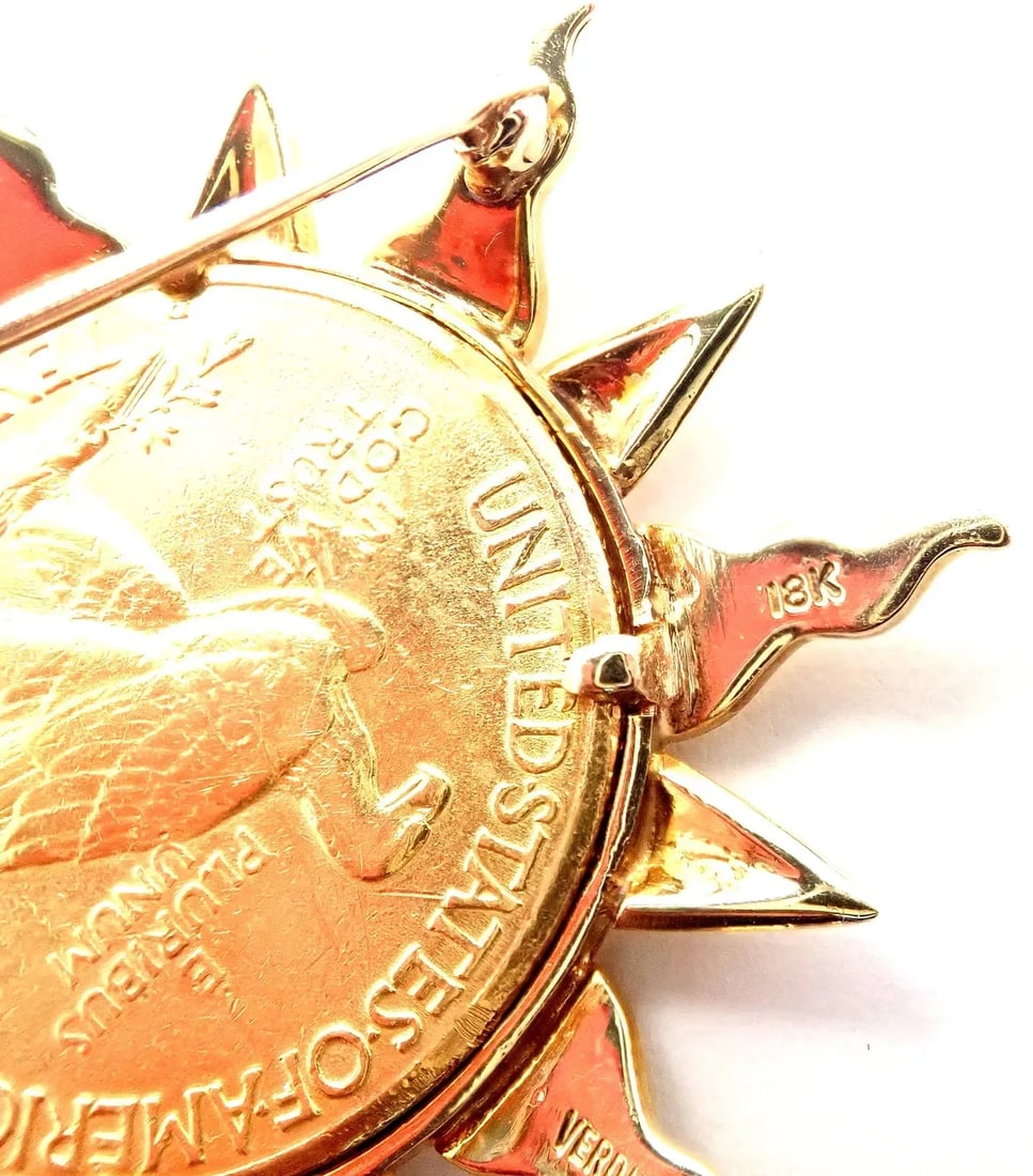 Verdura 18k Yellow Gold 22k Yellow Gold $10 US Coin Pin Brooch - 4