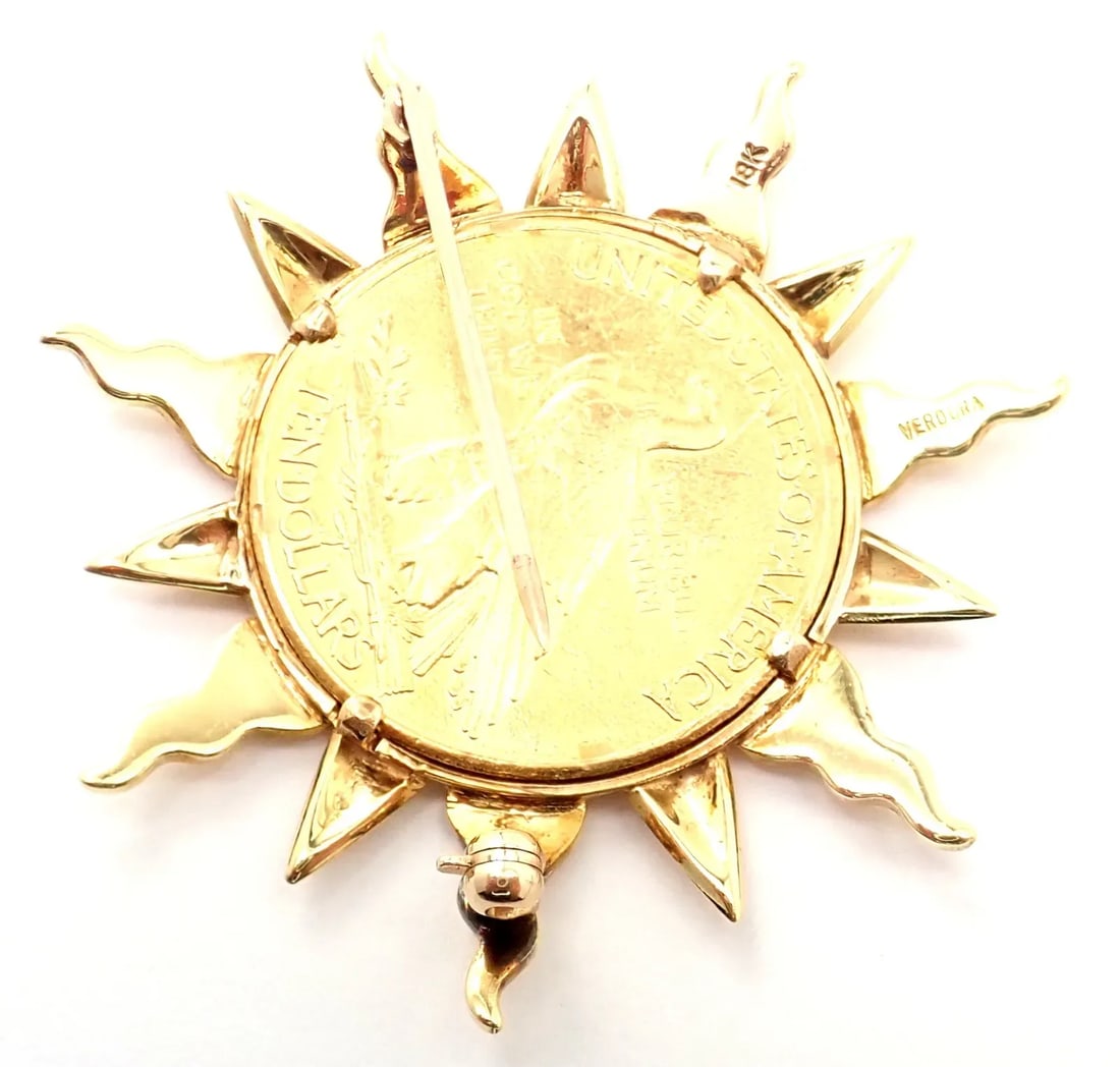 Verdura 18k Yellow Gold 22k Yellow Gold $10 US Coin Pin Brooch - 5
