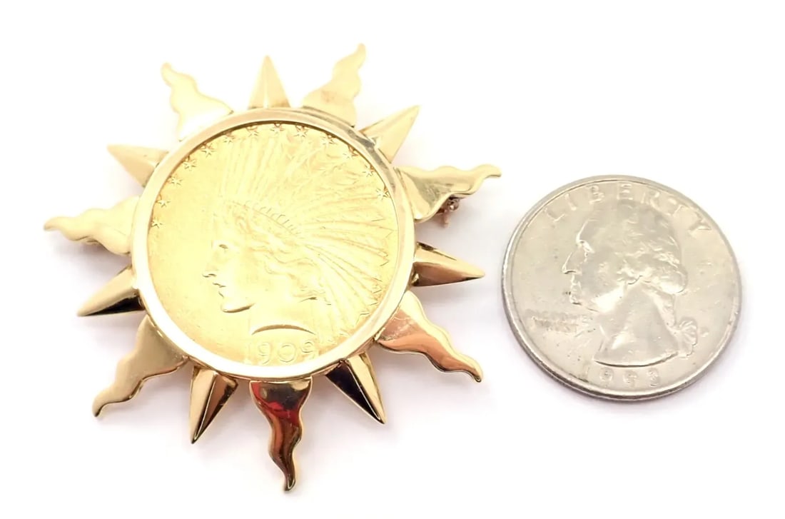 Verdura 18k Yellow Gold 22k Yellow Gold $10 US Coin Pin Brooch - 7