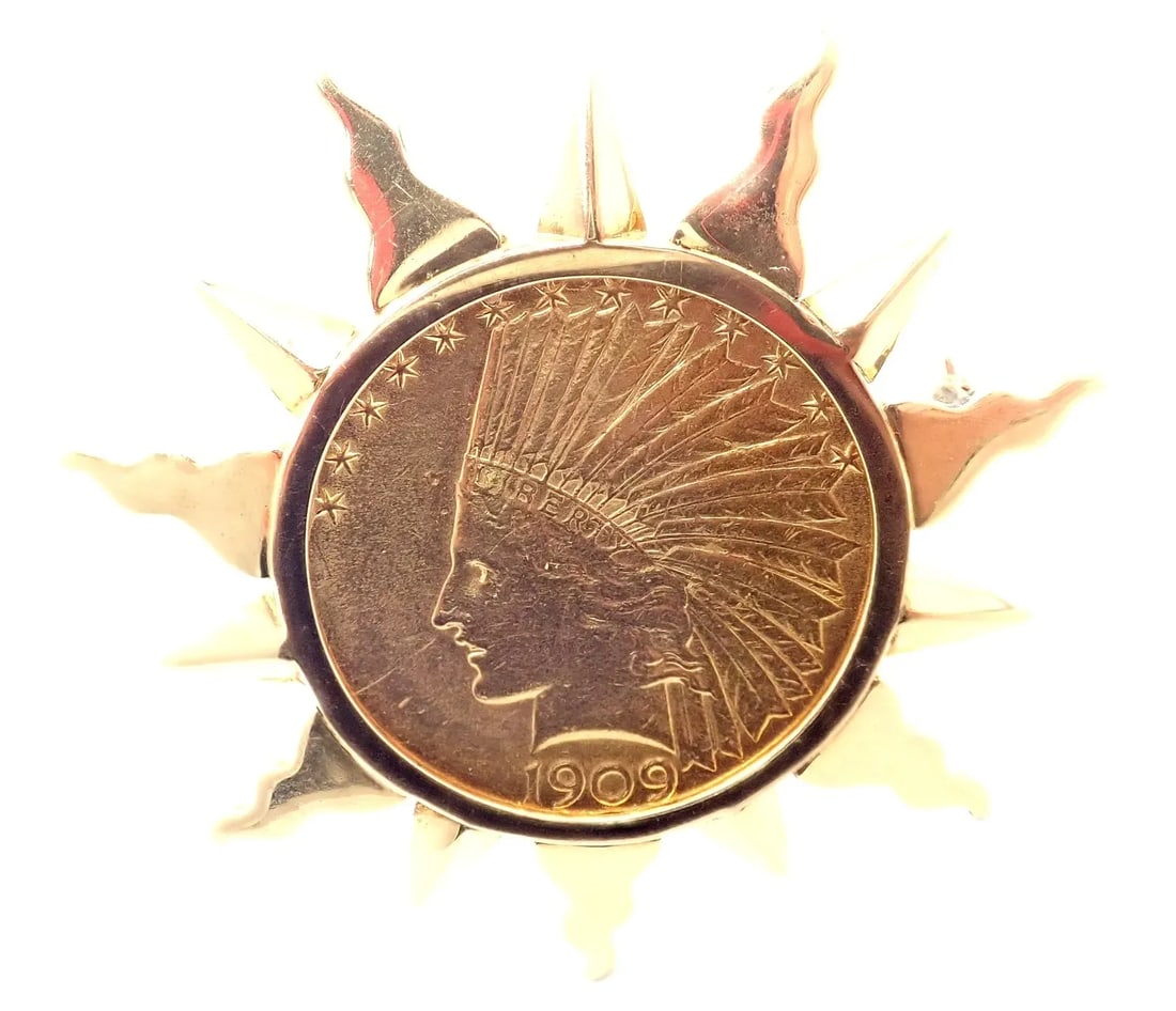 Verdura 18k Yellow Gold 22k Yellow Gold $10 US Coin Pin Brooch - 9