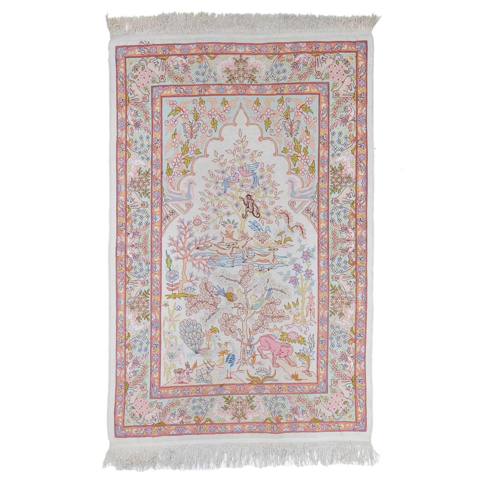 Vintage Mid-Century Hereke Silk Pictorial Rug - 2'8'' * 4'7'' - 10