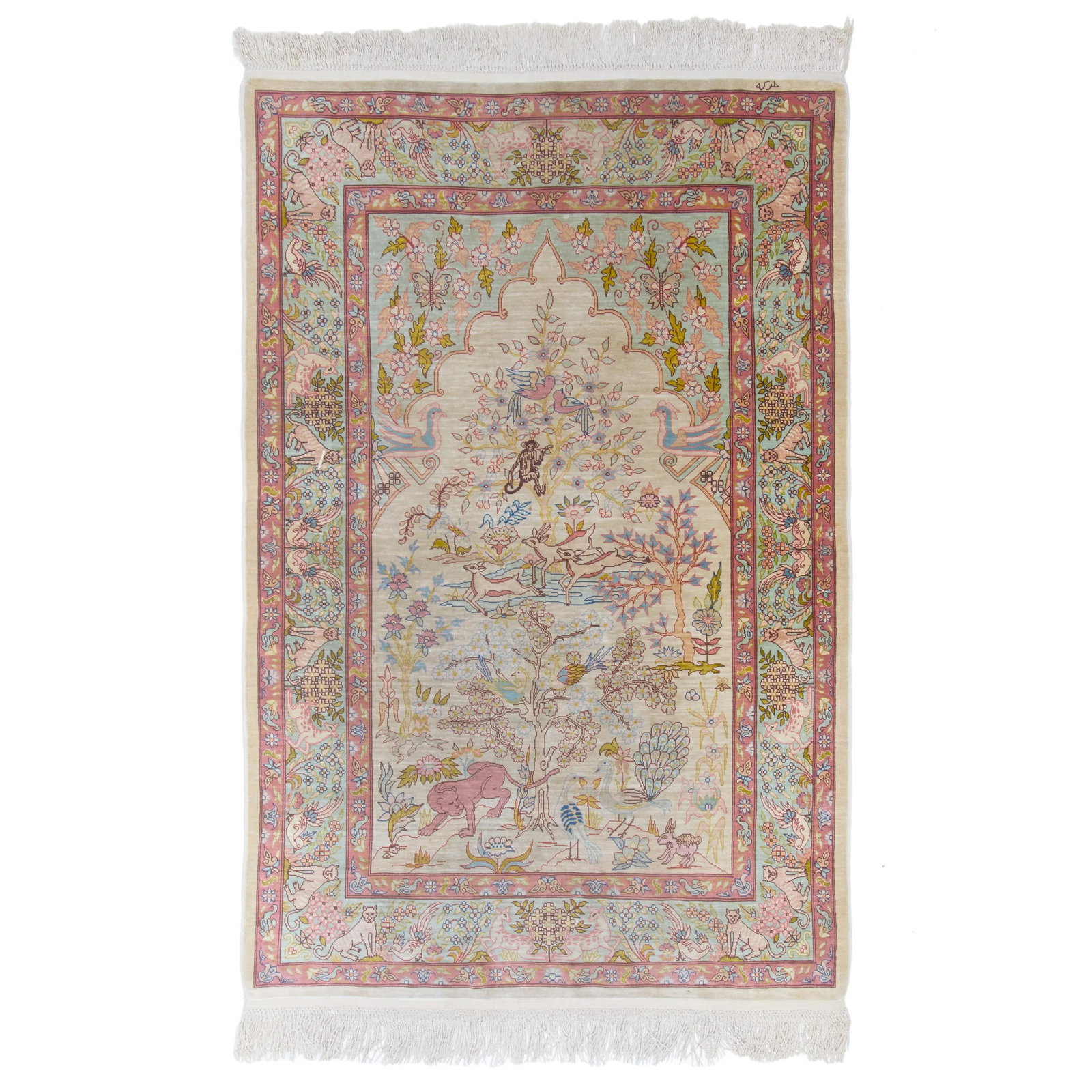 Vintage Mid-Century Hereke Silk Pictorial Rug - 2'8'' * 4'7'' - 11