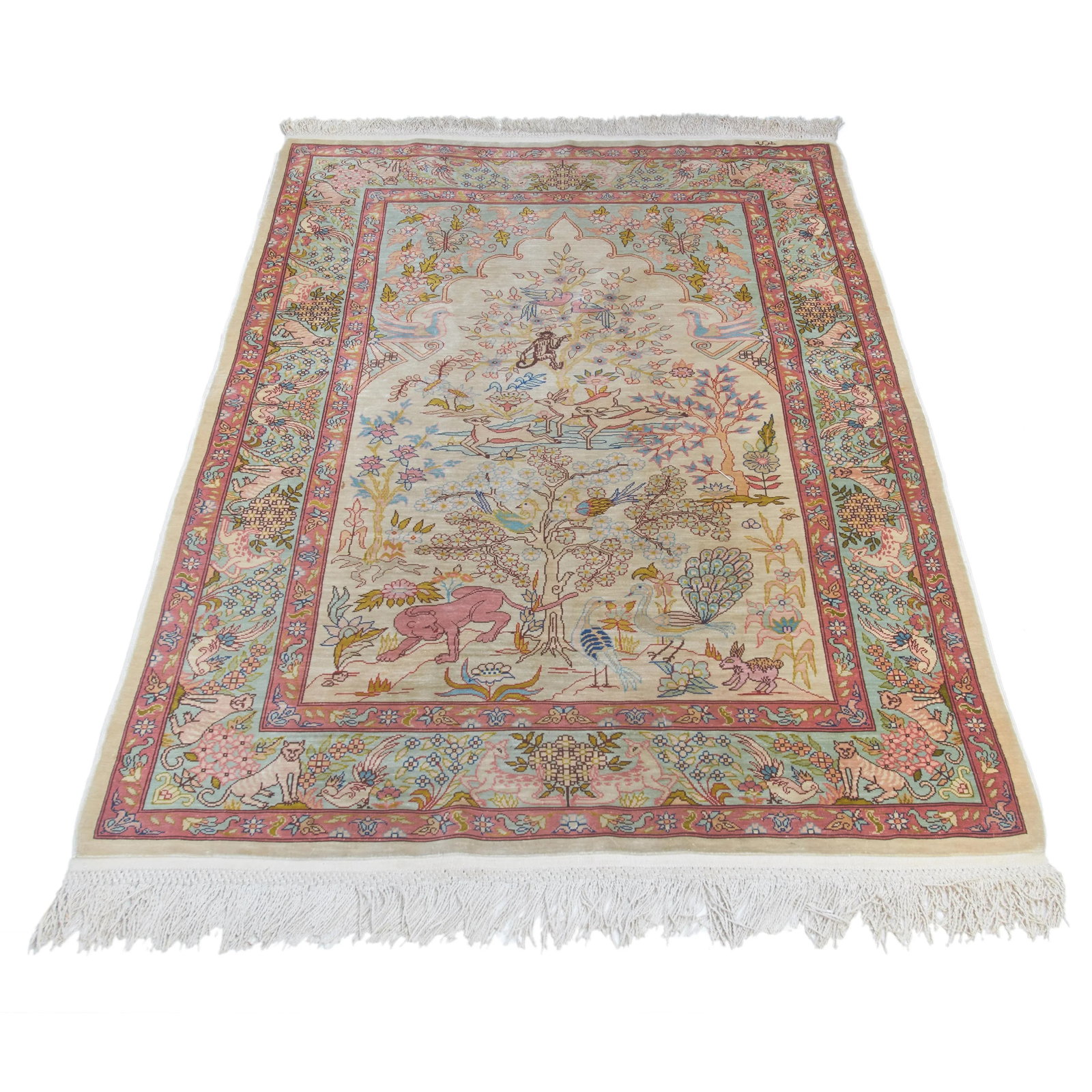 Vintage Mid-Century Hereke Silk Pictorial Rug - 2'8'' * 4'7'' - 7
