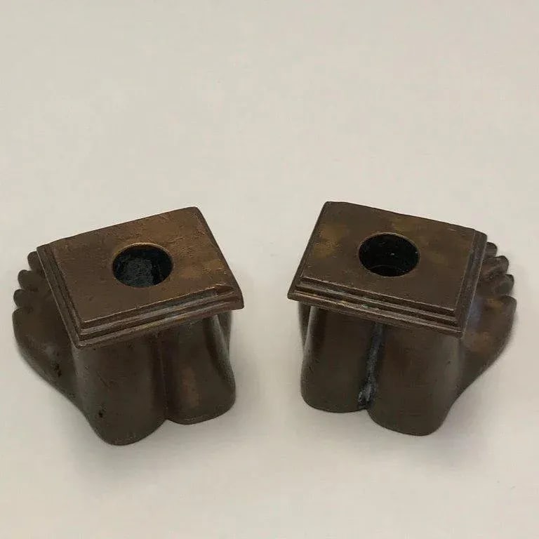 19th Century Grand Tour Roman Feet Bronze Candlesticks - a Pair - 2
