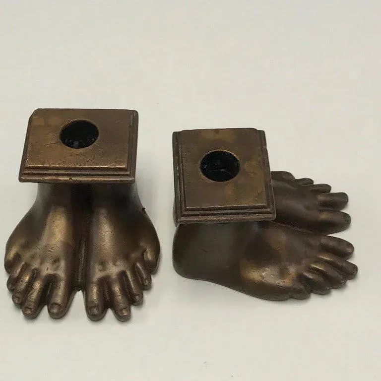 19th Century Grand Tour Roman Feet Bronze Candlesticks - a Pair - 4