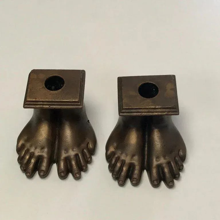 19th Century Grand Tour Roman Feet Bronze Candlesticks - a Pair - 7
