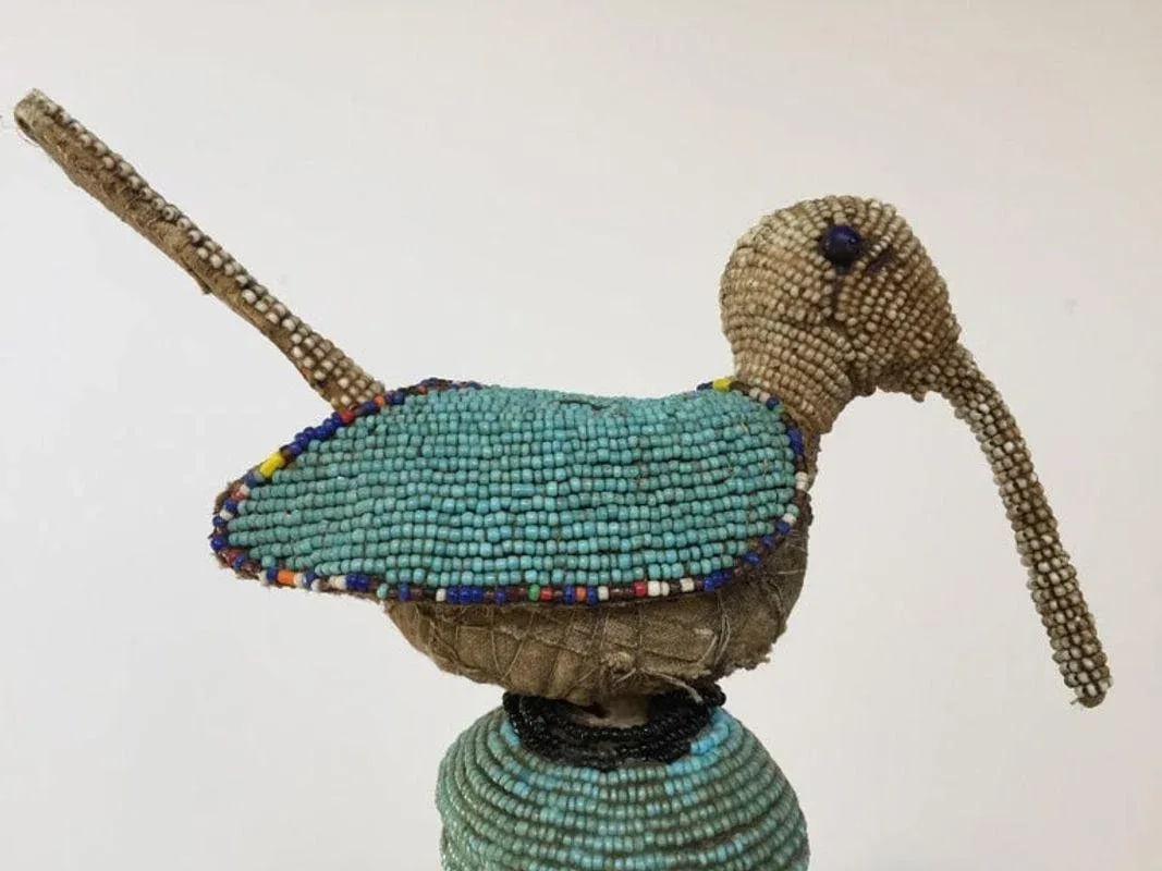 Yoruba Nigeria African Royal Beaded Headdress Crown on Lucite Stand - 10