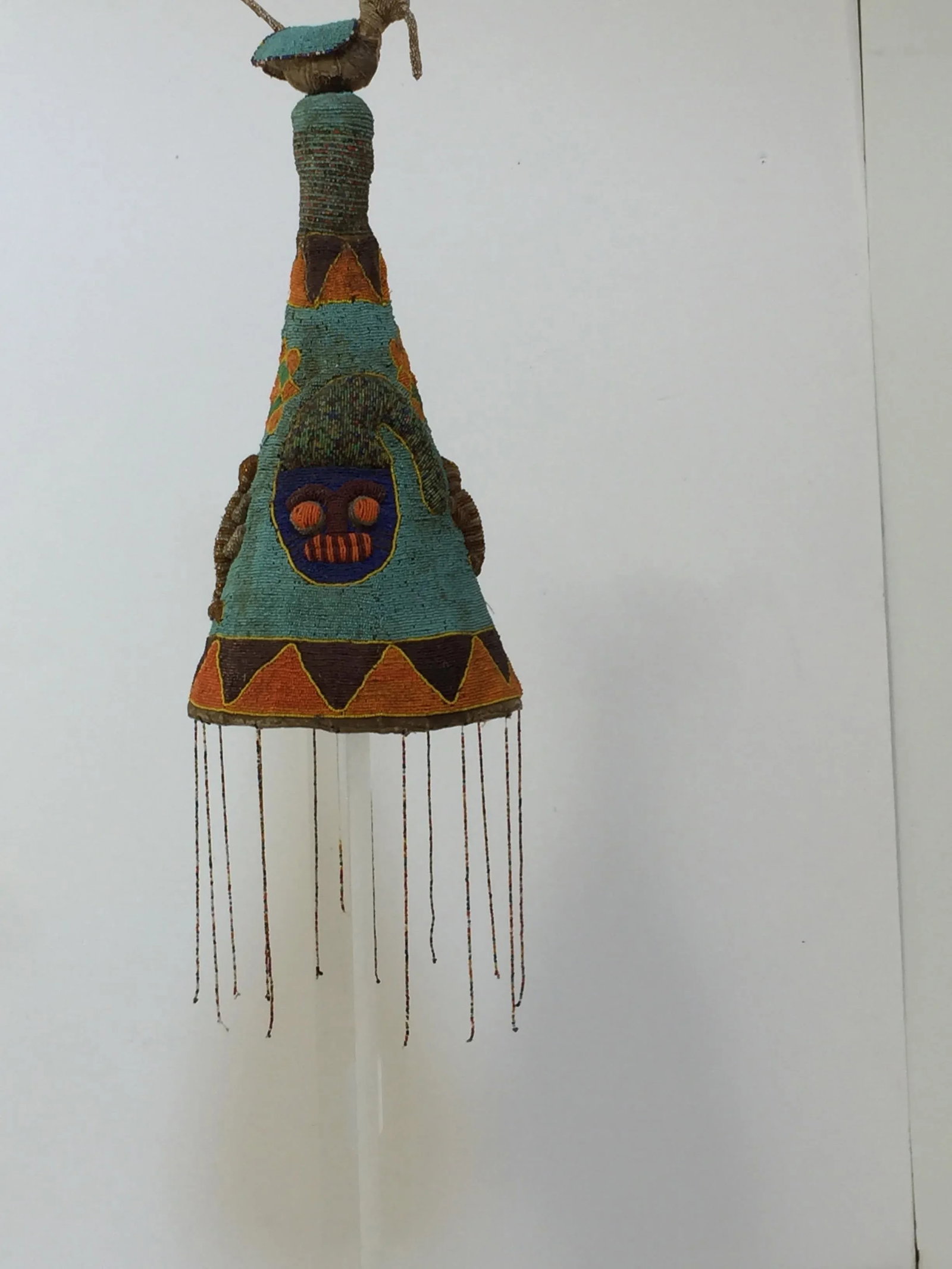 Yoruba Nigeria African Royal Beaded Headdress Crown on Lucite Stand - 2