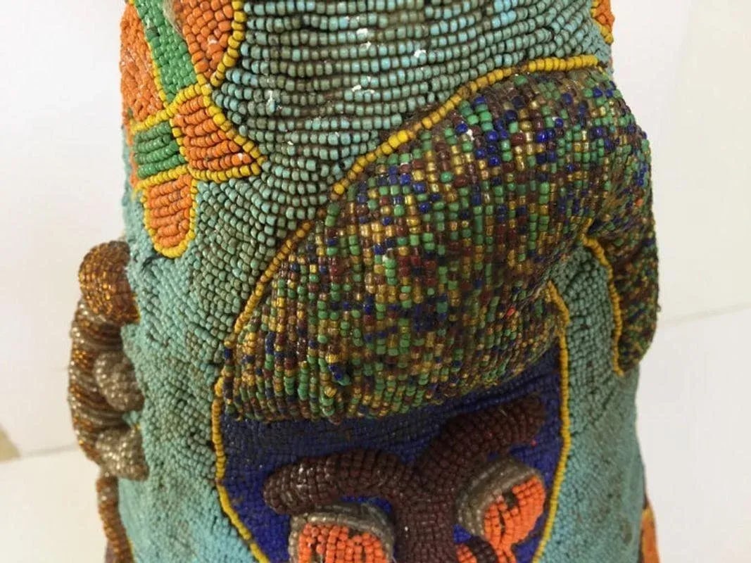 Yoruba Nigeria African Royal Beaded Headdress Crown on Lucite Stand - 6