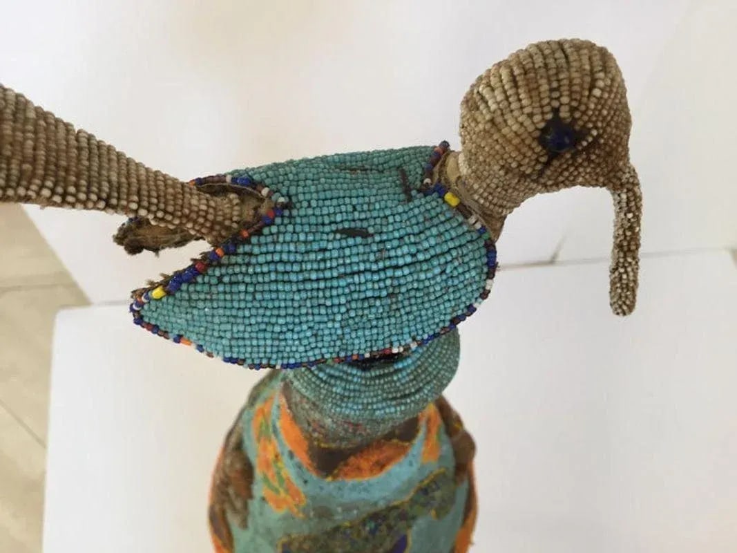 Yoruba Nigeria African Royal Beaded Headdress Crown on Lucite Stand - 7