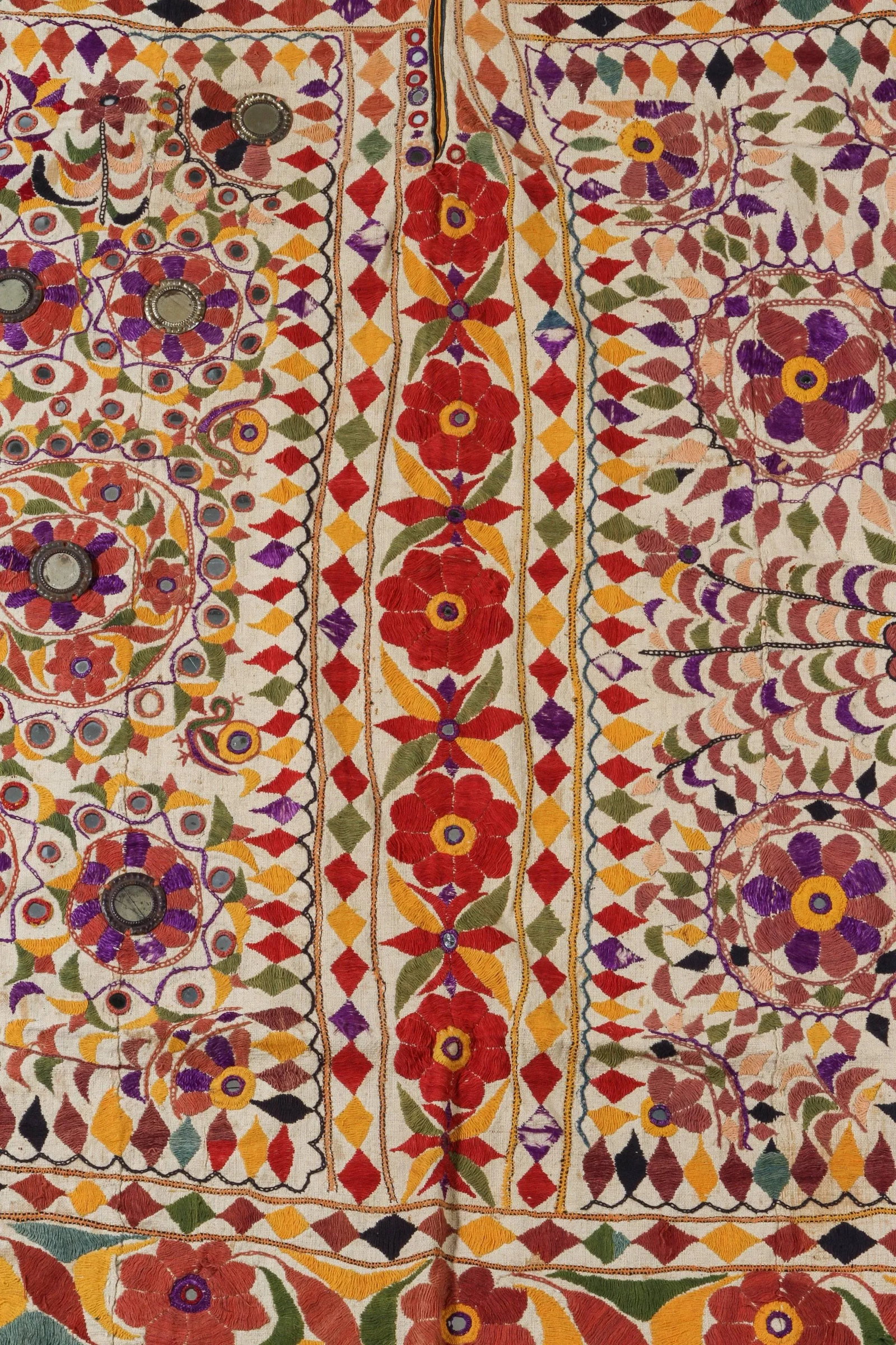 Large Antique Embroidered Panel With Floral Pattern From India - 3