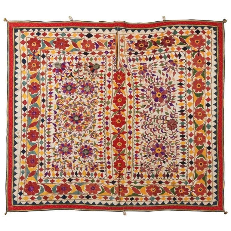 Large Antique Embroidered Panel With Floral Pattern From India - 7