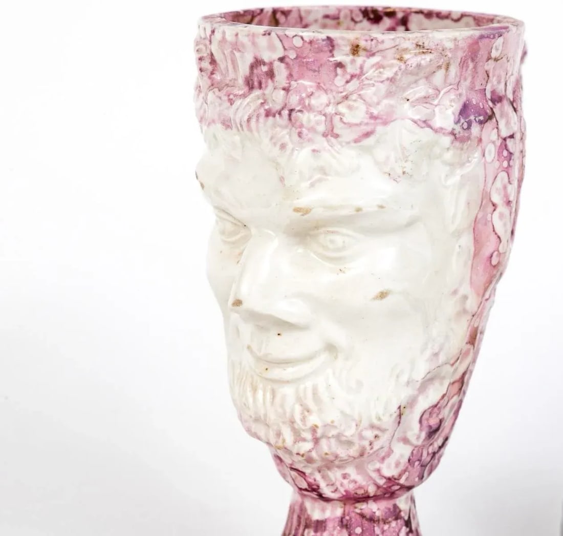 Antique 19th Century English Staffordshire Pink Luster Satyr Head Mug With Frog Inside - 5