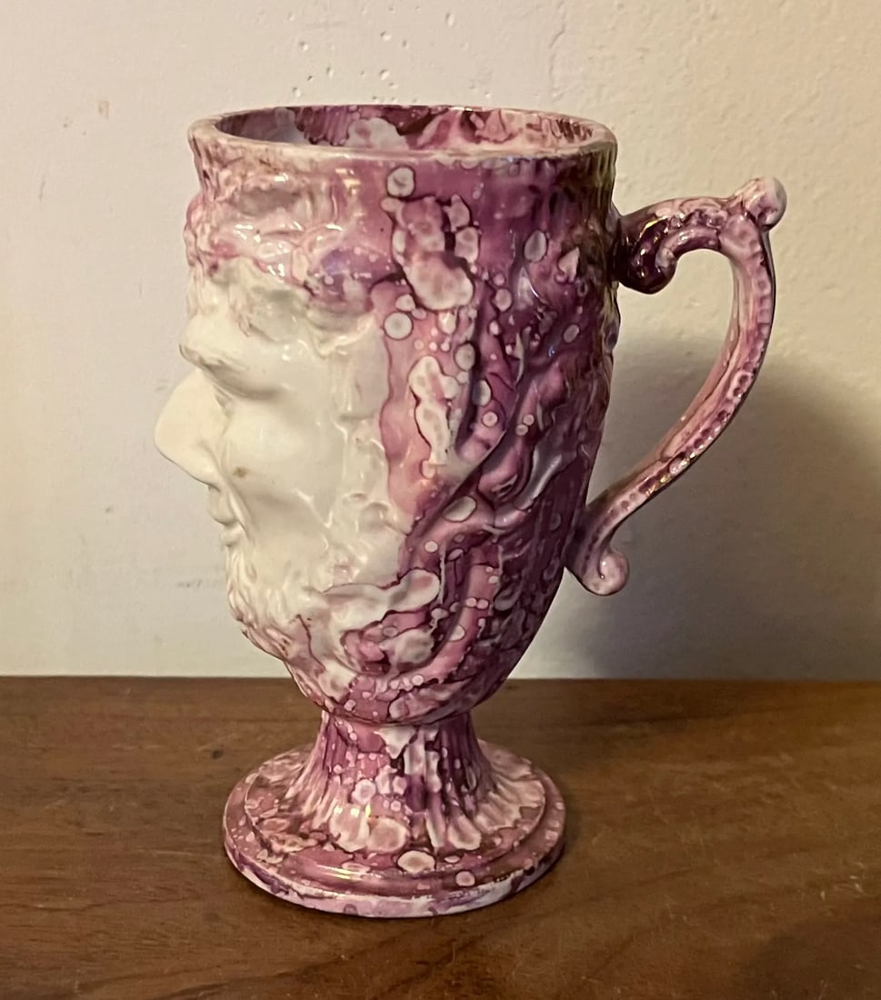 Antique 19th Century English Staffordshire Pink Luster Satyr Head Mug With Frog Inside - 6