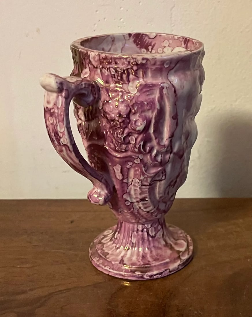 Antique 19th Century English Staffordshire Pink Luster Satyr Head Mug With Frog Inside - 8