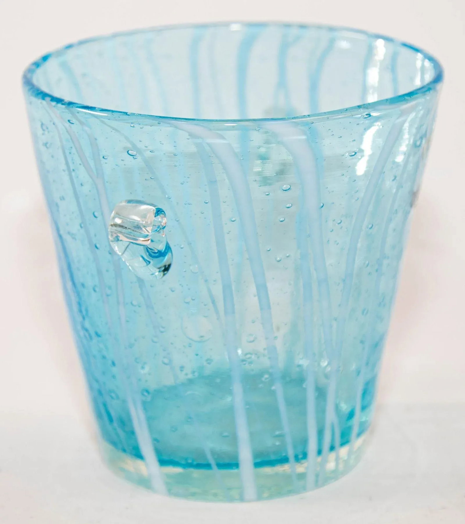 1970s Vintage Italian Murano Venini Venetian Art Glass Ice Bucket Blue and White - 2