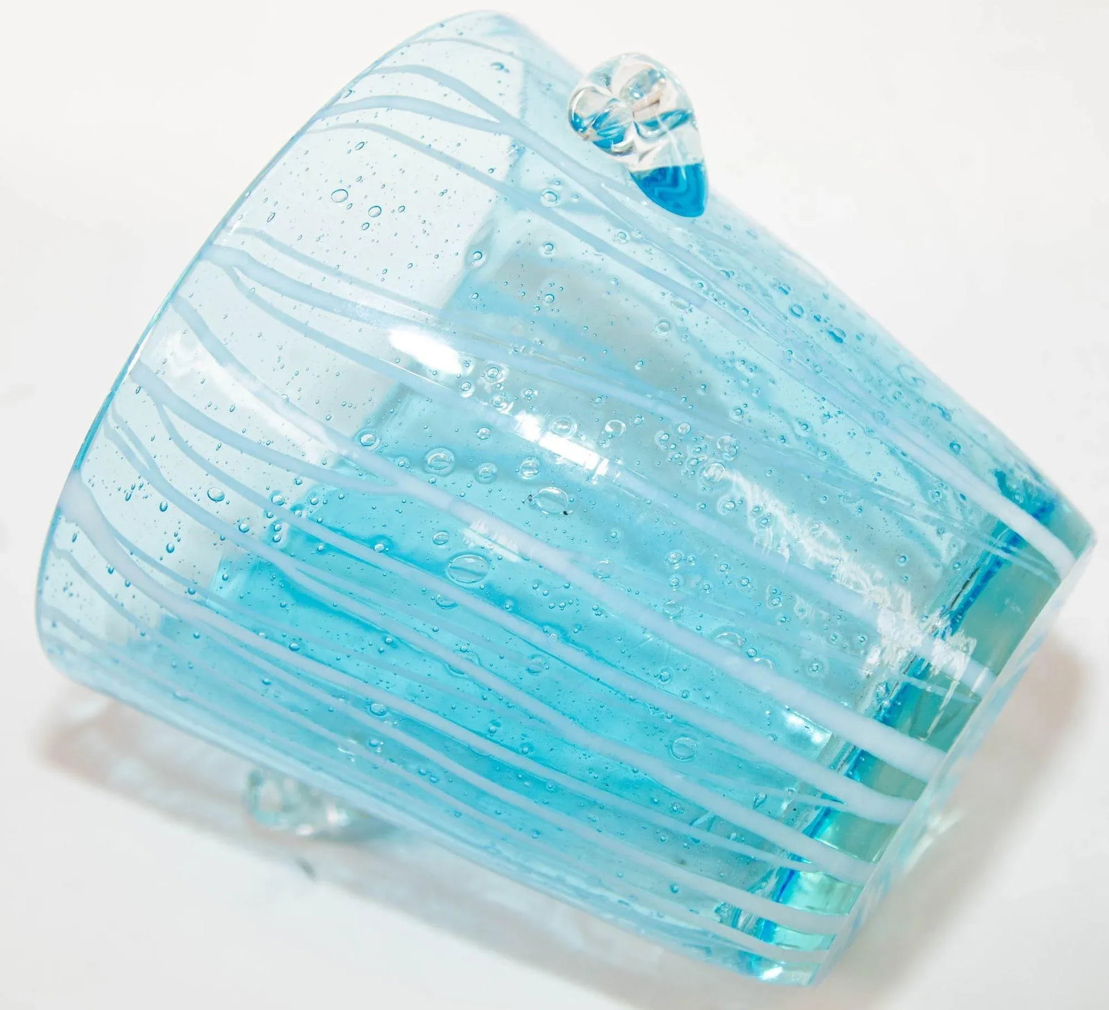 1970s Vintage Italian Murano Venini Venetian Art Glass Ice Bucket Blue and White - 8