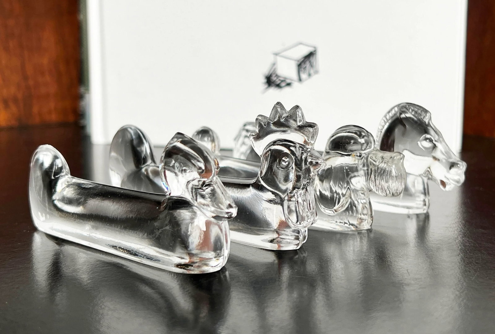 Vintage French Crystal Glass Figural Animal Knife Rests - Set of 4 - 4