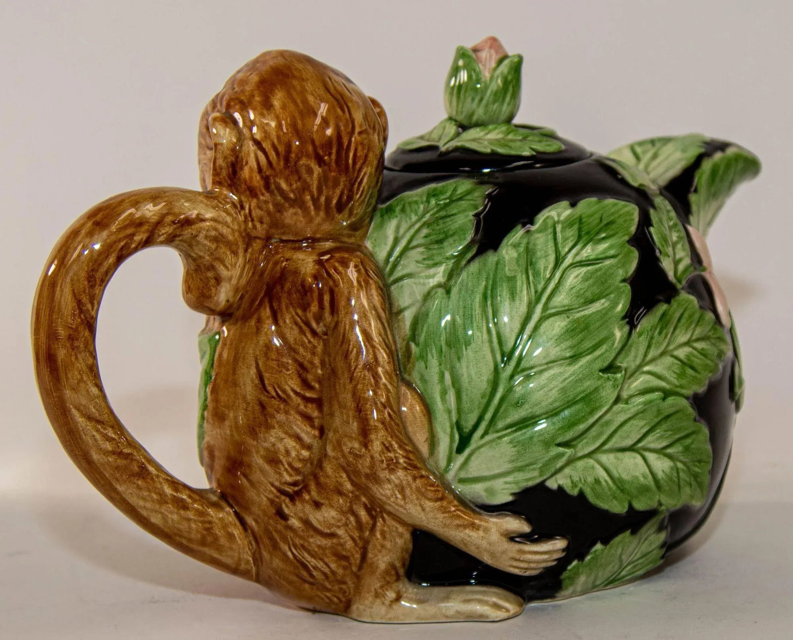 1980s Vintage Fitz and Floyd Rain Forest Majolica Monkey Ceramic Teapot - 6