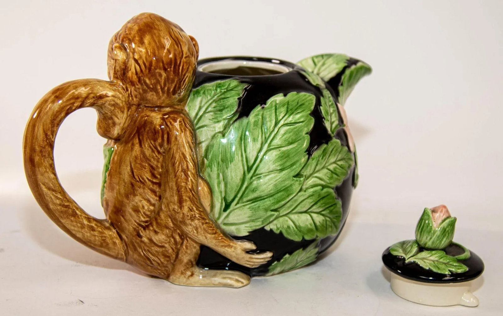 1980s Vintage Fitz and Floyd Rain Forest Majolica Monkey Ceramic Teapot - 7