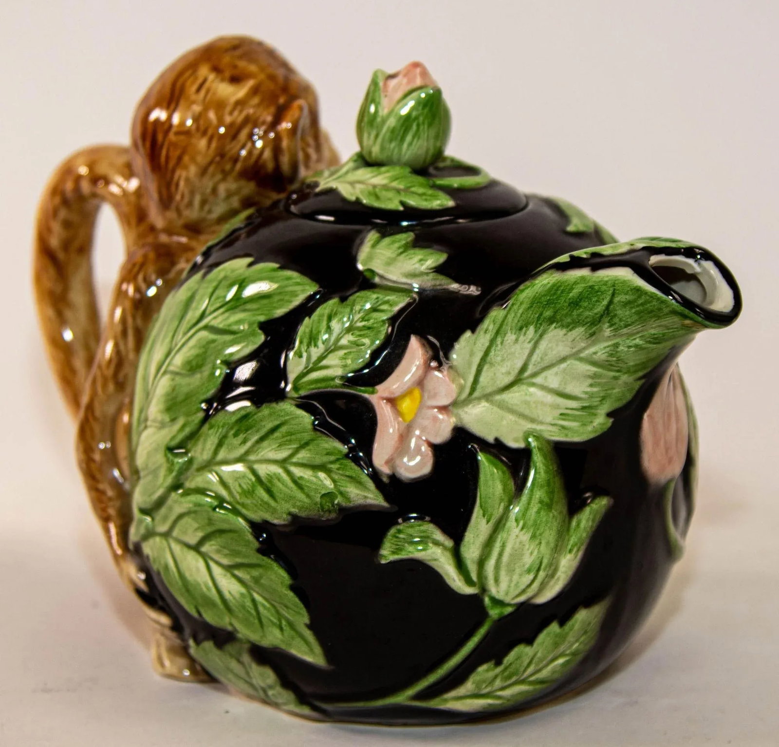 1980s Vintage Fitz and Floyd Rain Forest Majolica Monkey Ceramic Teapot - 8
