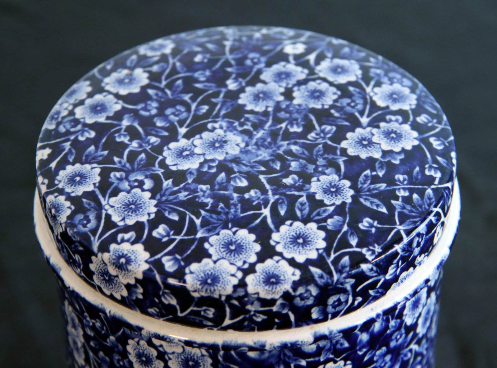 Vintage Staffordshire Calico Blue & White Chintz Ceramic Ironstone Lidded Jar - 5