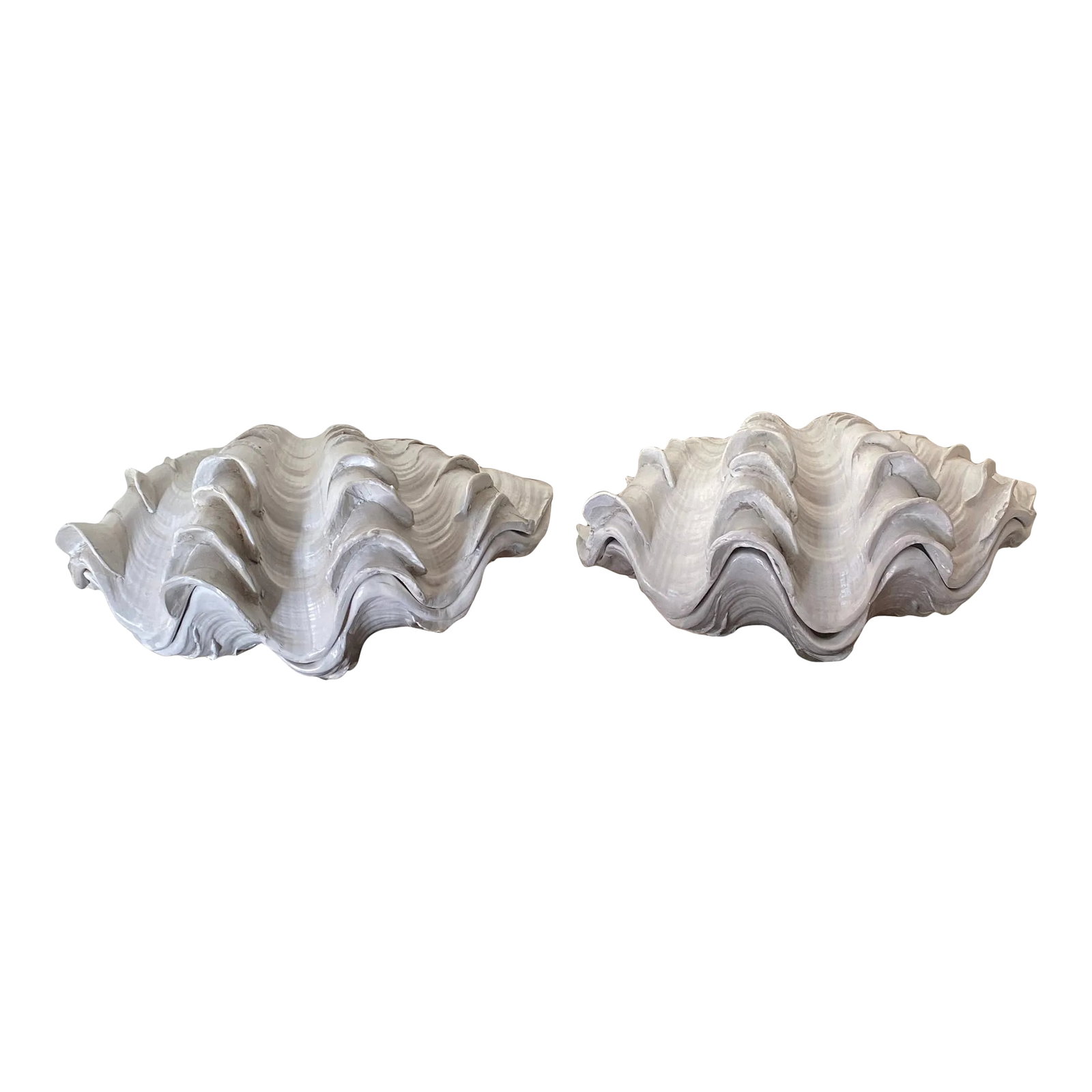 Late 20th Century Gallary Style Faux Seashell on Black Wood Bases- a Pair: Pair of faux clam shells on wooden bases, good look and size to them! More decorative than old Condition: Alterations: Original Condition Unaltered Imperfections: Some Imperfections Condition Notes: