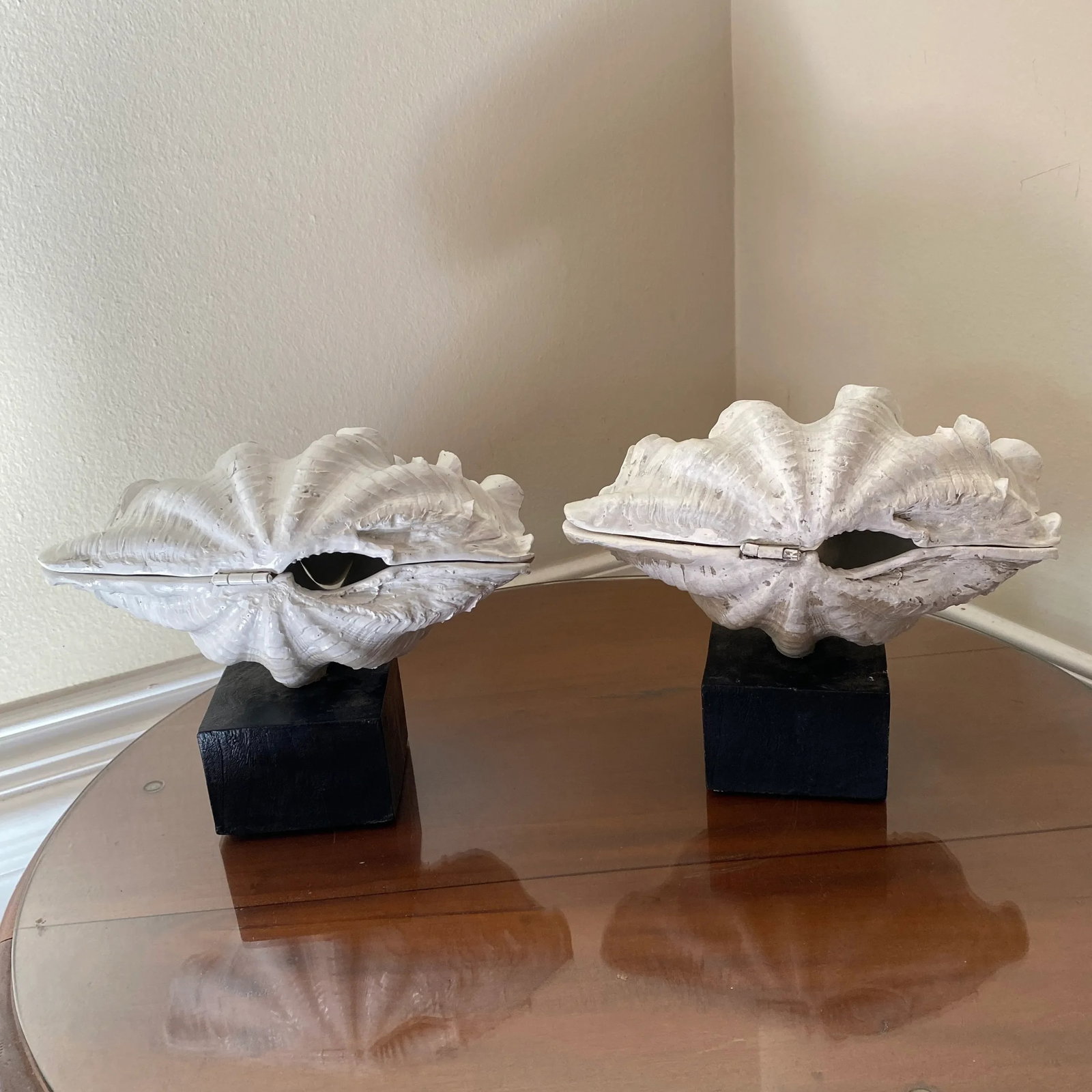 Late 20th Century Gallary Style Faux Seashell on Black Wood Bases- a Pair - 3