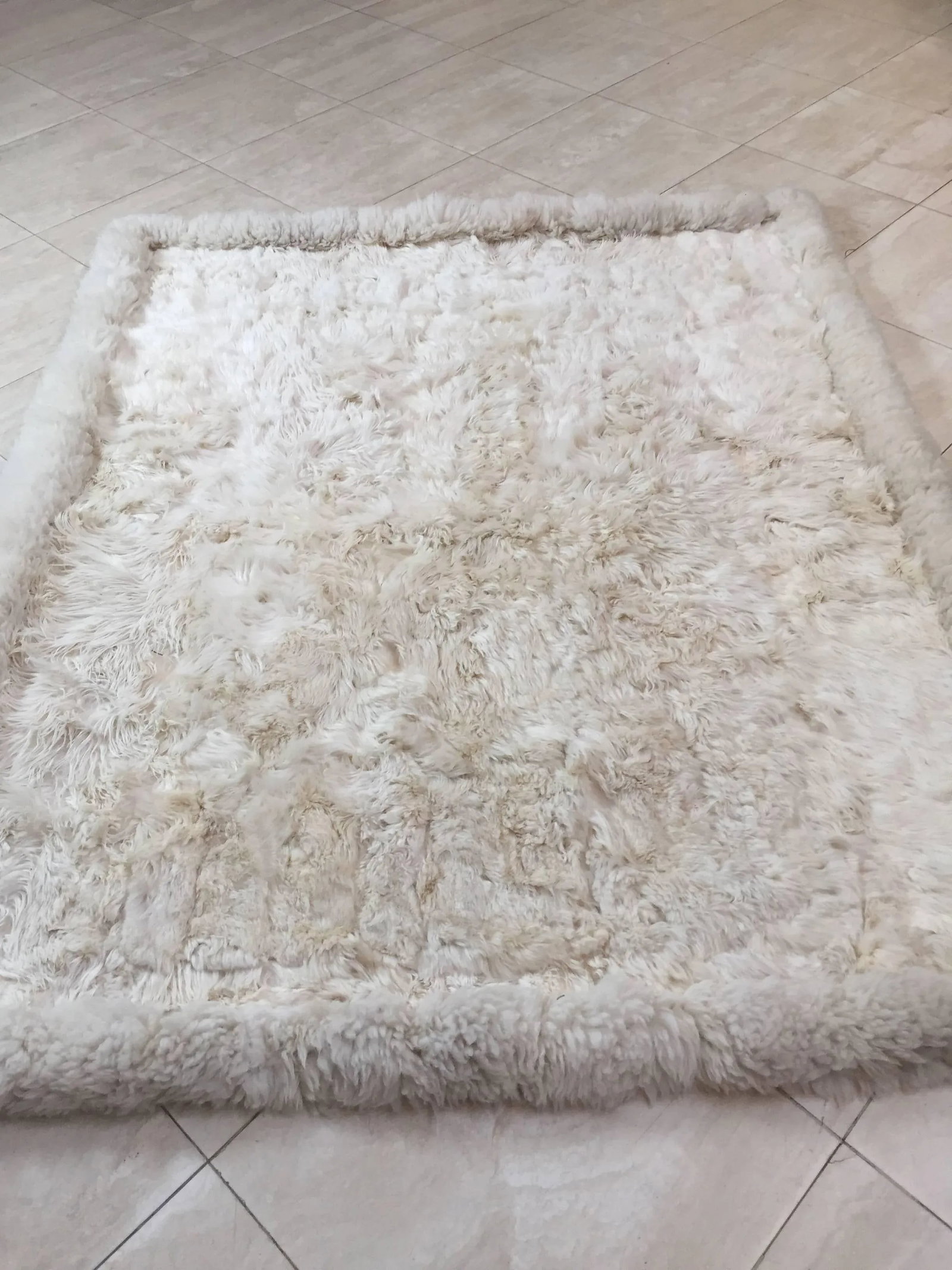 Vintage Shaggy Sheepskin Bed Throw or Rug | New Zealand Natural Ivory White 1970 - 2