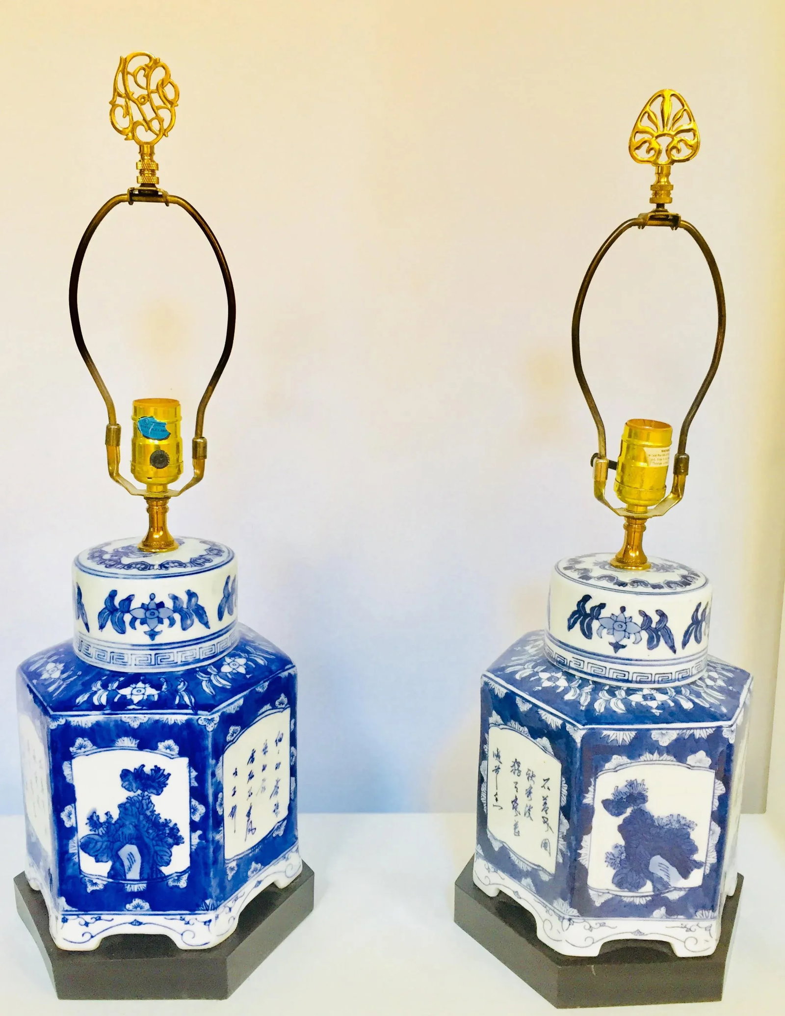 Blue and White Chinese Porcelain Tea Canisters Table Lamps - a Pair - 13