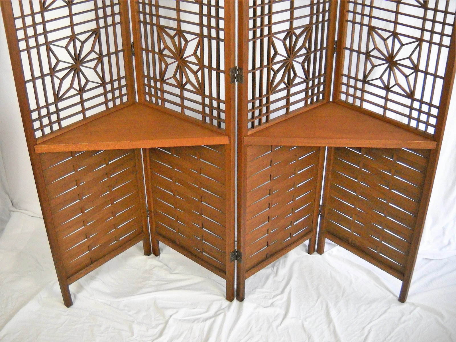 Reticulated Teak Screen With Shelves - 3