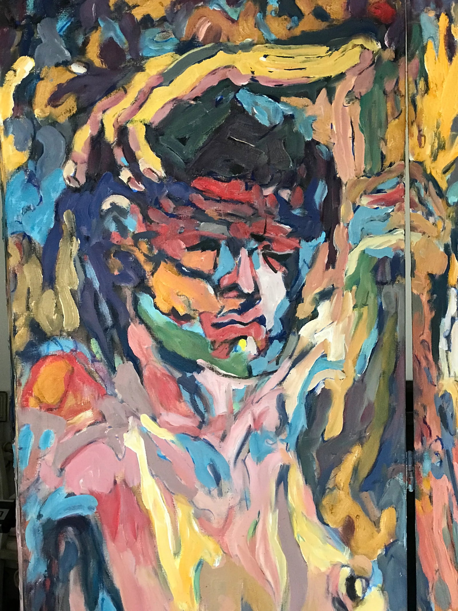 1980 Richard Beard Original Oil Painting Double Sided Room Divider Folding Screen - 9