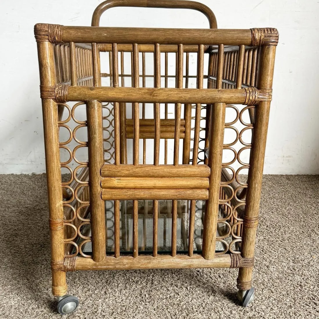 Boho Chic Bamboo Rattan and Glass Two-Tier Bar Cart - 8