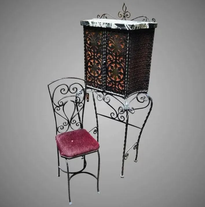 Iron Telephone Stand & Chair After Oscar Bach - 11