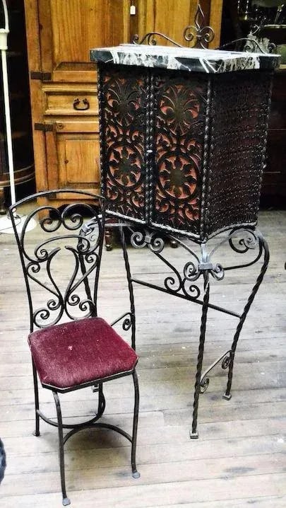 Iron Telephone Stand & Chair After Oscar Bach - 3
