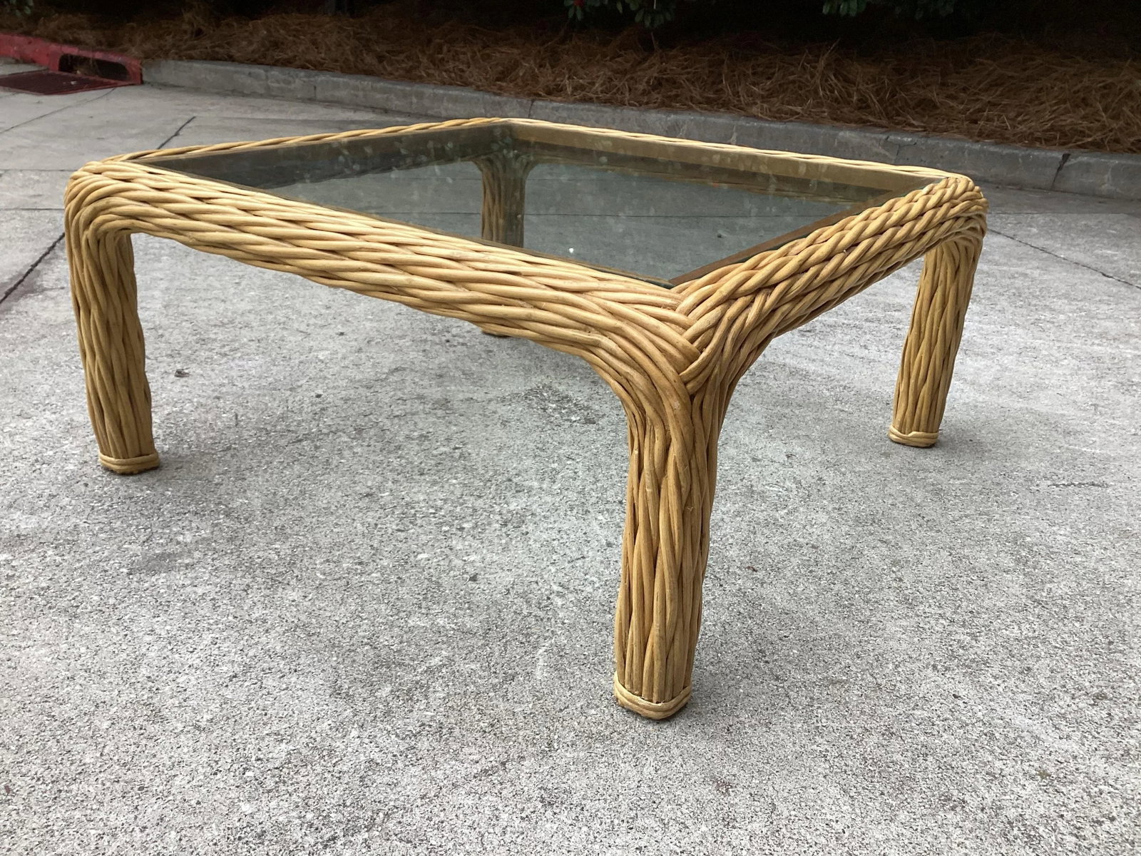 Mid Century Pencil Reed and Rattan Square Cocktail Table With Glass Top - 5