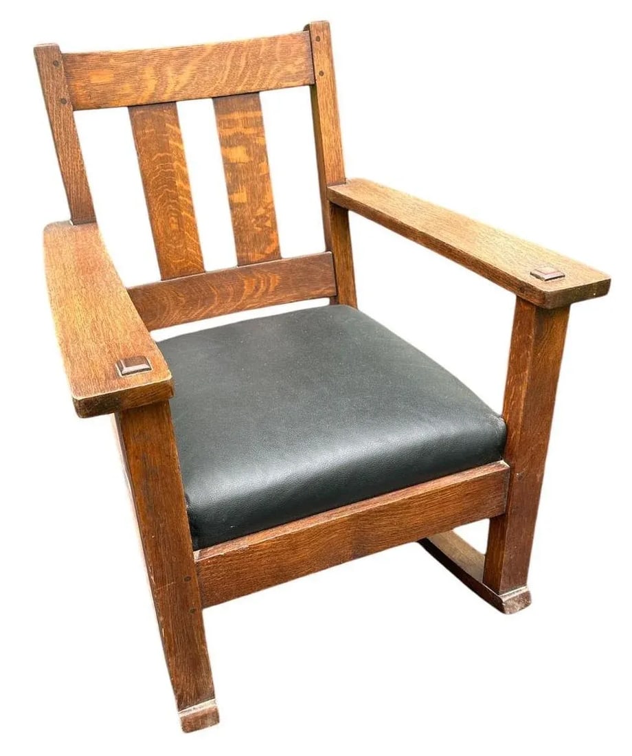 Signed Limbert Collectible Antique Arts & Crafts Quarter Sawn Oak Rocking Chair - 3