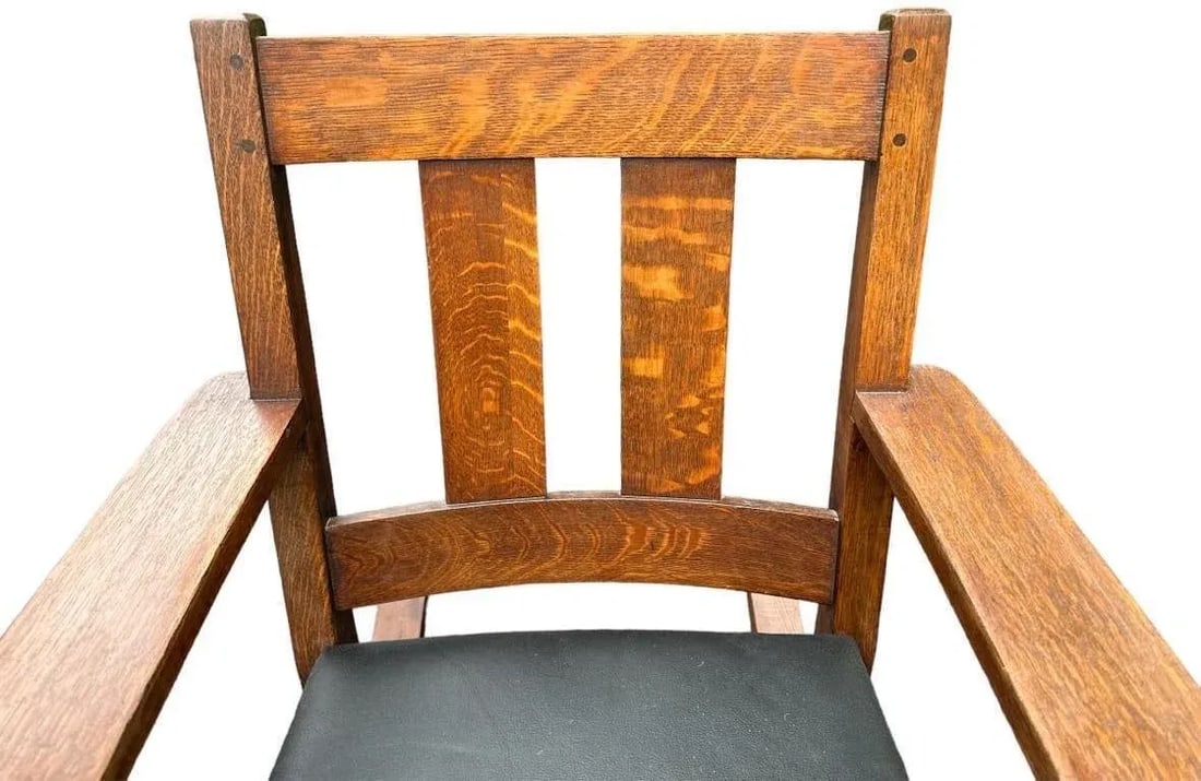 Signed Limbert Collectible Antique Arts & Crafts Quarter Sawn Oak Rocking Chair - 4
